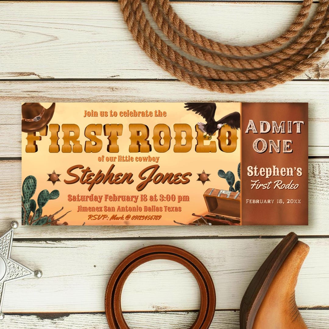 Woody First Rodeo Invite First Rodeo Cowboy Boy 1st Birthday Digital Editable Ticket Invitation ...