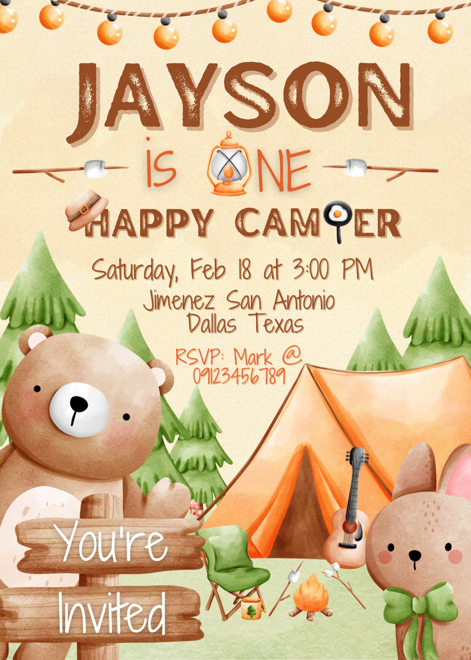 One Happy Camper Invitation Canva Template - Etsy