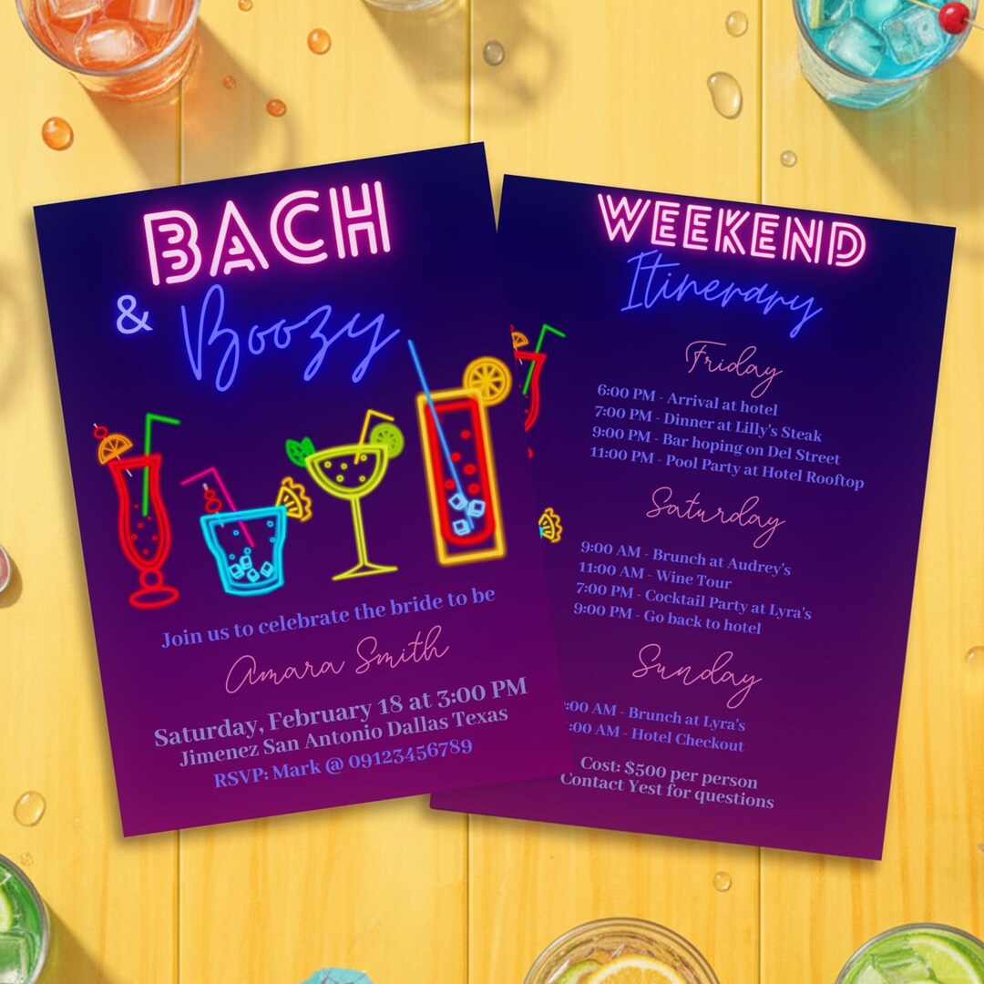 Bach and Boozy Bachelorette Digial Editable Invitation Canva Template ...