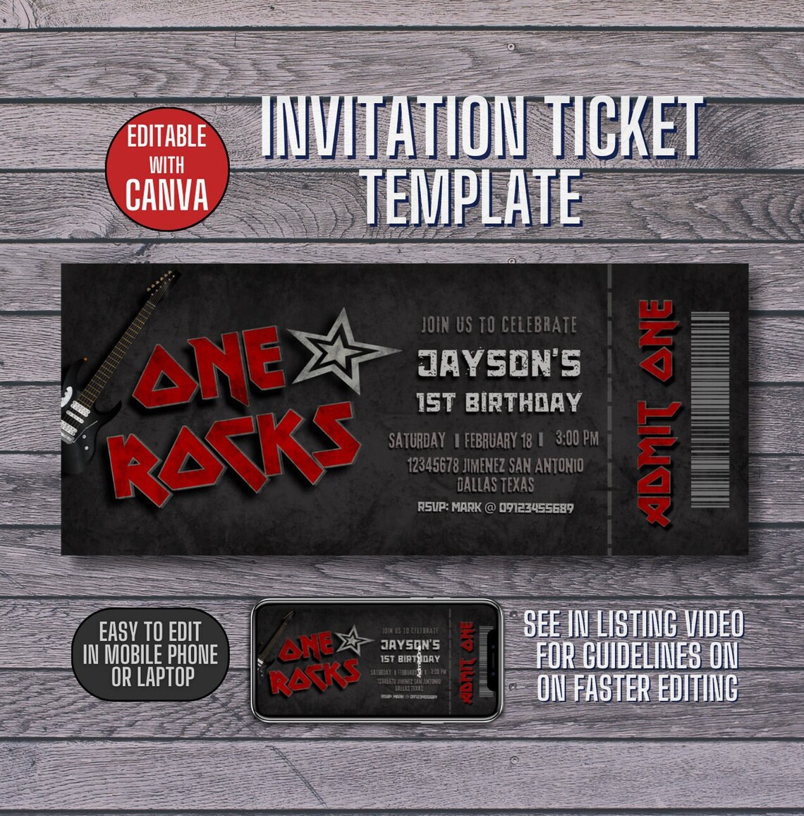 One Rocks - Rocked One Year - Rock and Roll - Boy 1st Birthday Digital ...