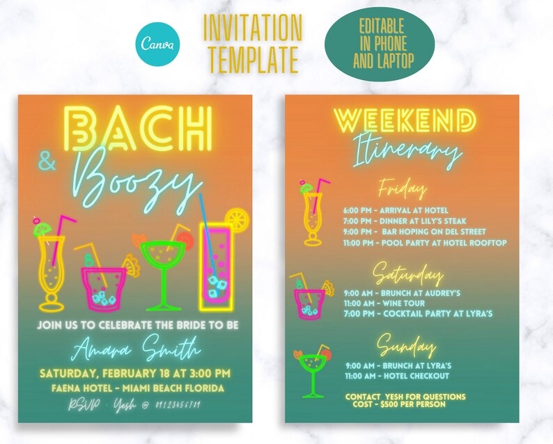Bach and Boozy Bachelorette Digital Editable Summer Party Invitation ...