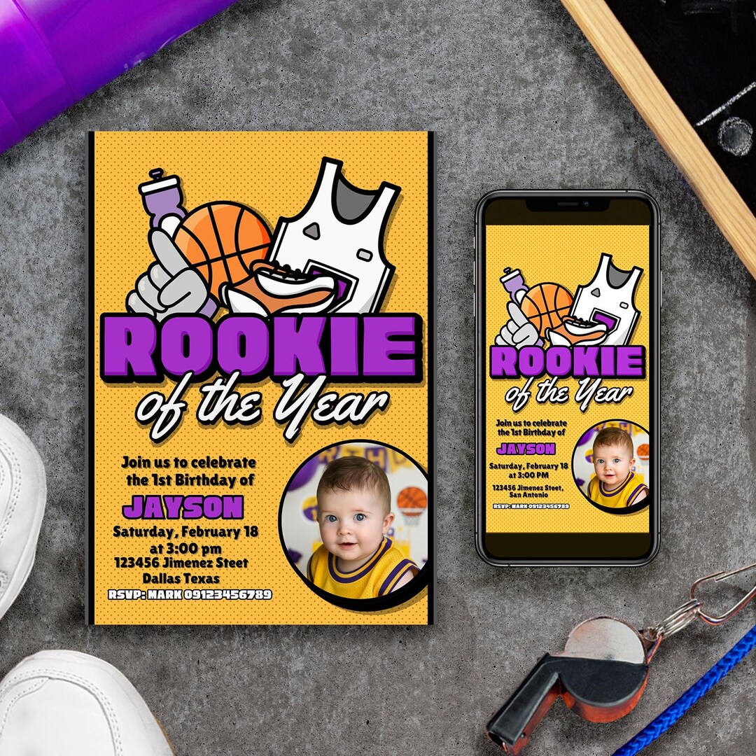 Rookie of the Year - Boy First Birthday Digital Editable Invitation ...