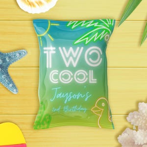 Two Cool - Boy Pool Party Neon Bearbeitbare Digitale Chip Tasche Digitale Vorlage - Lime Green - Sommer - Instant Download - Printable