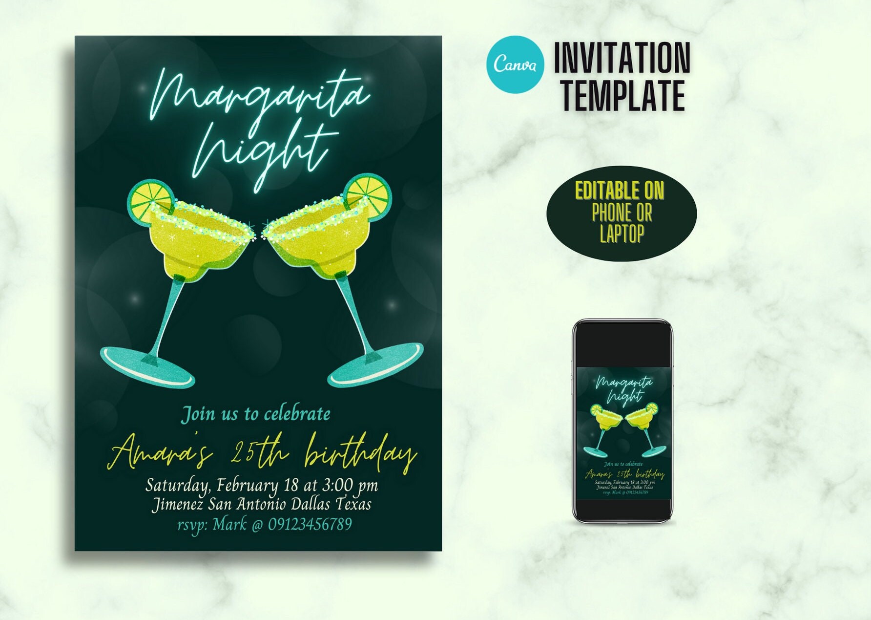 Margarita Night Birthday Invitation Canva Template - Etsy