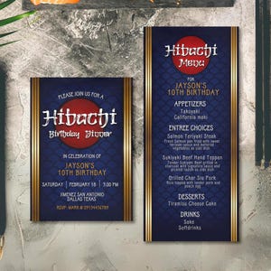 Hibachi Birthday Dinner with Menu - Japanese Theme Invitation Canva Template