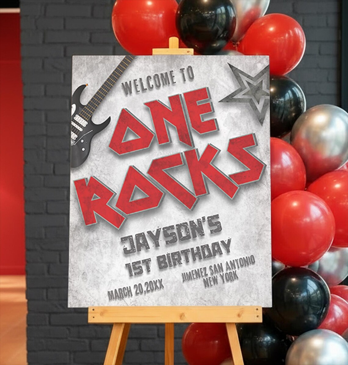 One Rocks First Birthday One Rocks - Rock and Roll - Rocked One Year 1st Birthday Welcome Sign ...