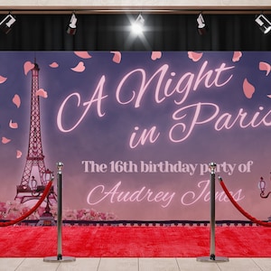 A Night in Paris - Ooh La La Madamoiselle - Eiffel Tower - Paris - Digital Backdrop Canva Template