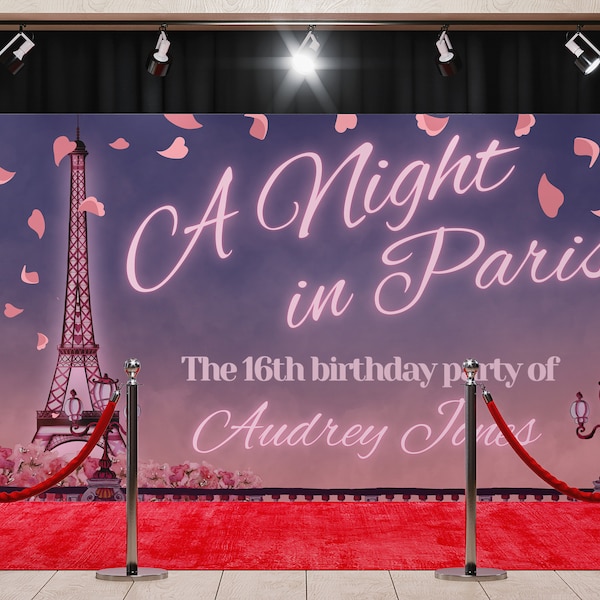 A Night in Paris - Ooh La La Madamoiselle - Eiffel Tower - Paris - Digital Backdrop Canva Template