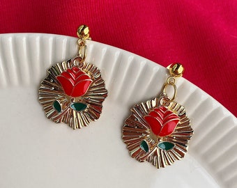 red rose earrings