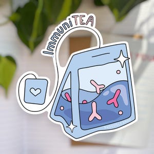 Immunity tea bag vinyl sticker &quot;ImmuniTEA&quot; | Immunology Puns | Gift for PhD Student, Scientist, Researcher | Laptop, Notebook, Water Bottle