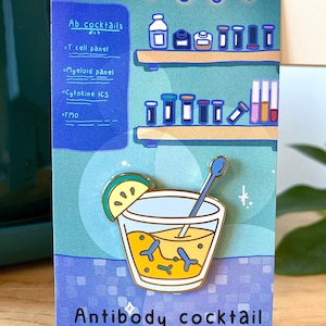 Épingle en émail scientifique cocktail d'anticorps | Épingle d'immunologie mignonne pour scientifique de laboratoire | Cadeau biologie moléculaire, immunologie, neurosciences
