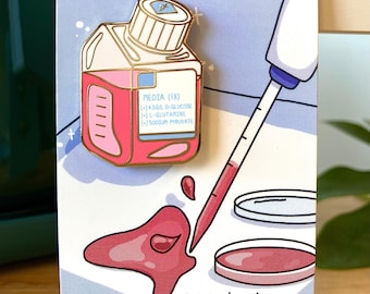 Spilla smaltata a forma di bottiglia di supporto / Spilla carina per biologia cellulare per scienziati di laboratorio / Regalo per biologia cellulare, biologia molecolare, immunologia, neuroscienze