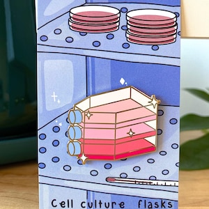 Cell culture flasks enamel pin | Cute cell biology pin for laboratory scientist | Cell biology, molecular biology, immunology, neuroscience