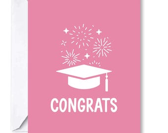 Cute graduation card for her with envelope | Graduation card for PhD graduation, college graduation, high school | In Pink, Blue, or Yellow