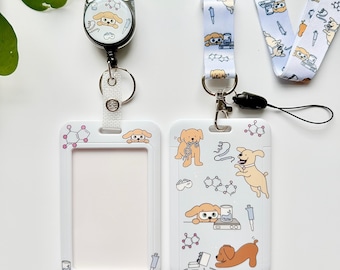 Biochemistry Dogs Card Holder Set | Cute science lanyard, card holder, and badge reel | Gift for biochemist, biomedical scientist, teacher
