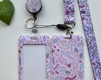 Microbiology Card Holder Set | Microbiology Lanyard, Retractable Badge Holder, and Card Holder