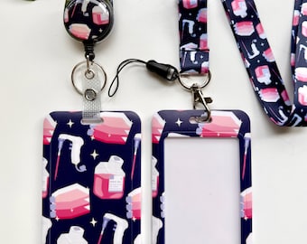 Cell Culture Card Holder Set | Cute cell biology lanyard, badge reel, and card holder | Gift for cell biologist