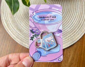 ImmuniTEA enamel pin | Cute immunology pin for laboratory scientist | Cell biology, molecular biology, immunology, neuroscience gift