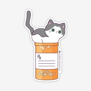 Cat + Pill Bottle Vinyl Sticker