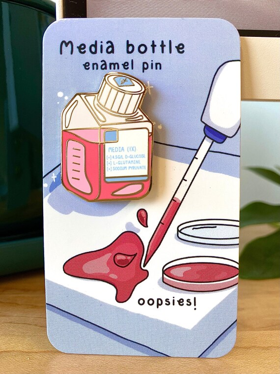 Media bottle enamel pin | Cute cell biology pin for laboratory scientist | Cell biology, molecular biology, immunology, neuroscience gift