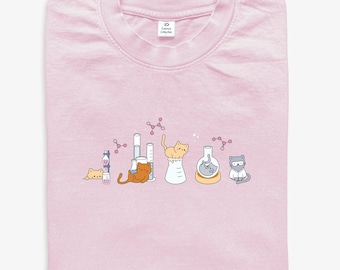 Kemikatter T-shirt | Present till kemist, kemilärare, kattälskare eller kemistudent | Söt kemi-t-shirt för kvinnor inom STEM