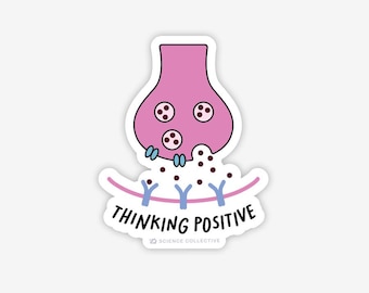 Neurovetenskapligt klistermärke med en neuronsynaps "Tänker positivt"