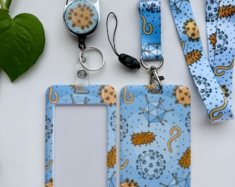 Virology Card Holder Set | Lanyard, Badge Reel, and Card Holder with Viruses