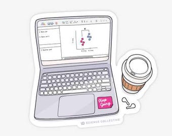 Kaffe- och datavinylklistermärke | Söt STEM-klistermärke datavetenskaplig forskning dataanalys forskare