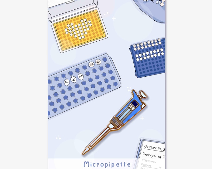 Micropipette enamel pin | cute laboratory science gift for biomedical scientist or biochemistry student researcher