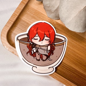 Pegatina de café Himeko Honkai Star Rail // Pegatina de videojuego de anime Gacha // Chica con cafeína