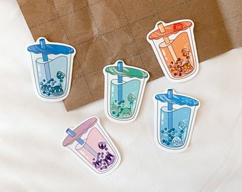Op Genshin geïnspireerde elementaire Boba glanzende stickerset || Decostickers voor dagboekplanners waterflessen