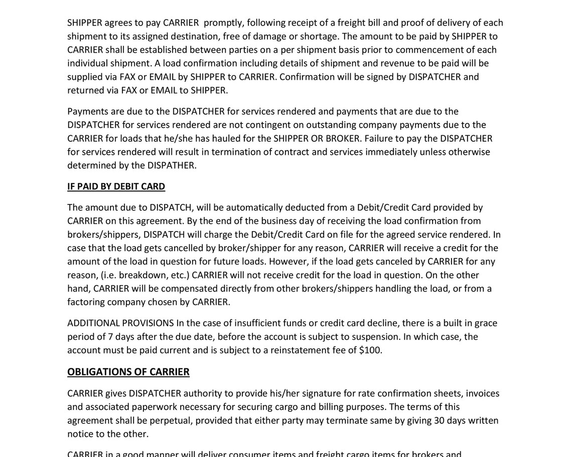 Freight Dispatch Carrier Contract - Freight Dispatcher Contract ...