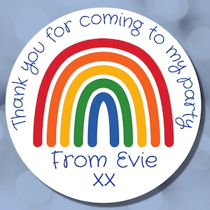 Rainbow hearts party stickers, personalised rainbow hearts birthday party stickers, party, thank you stickers