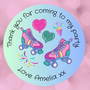 Roller Skating Stickers Personalised children’s Birthday Sweet Cone Party Bag Goodie Bag Name Labels Tags