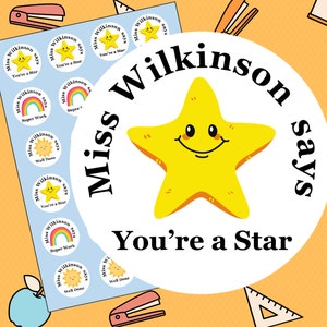 Personalised Teacher Stickers, teacher reward stickers, primary teachers You’re a star