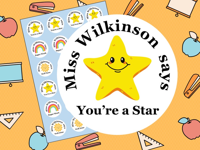 Personalised Teacher Stickers, teacher reward stickers, primary teachers You’re a star