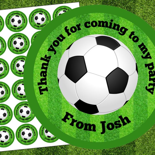 Personalised football children’s party bag stickers, party, thank you stickers