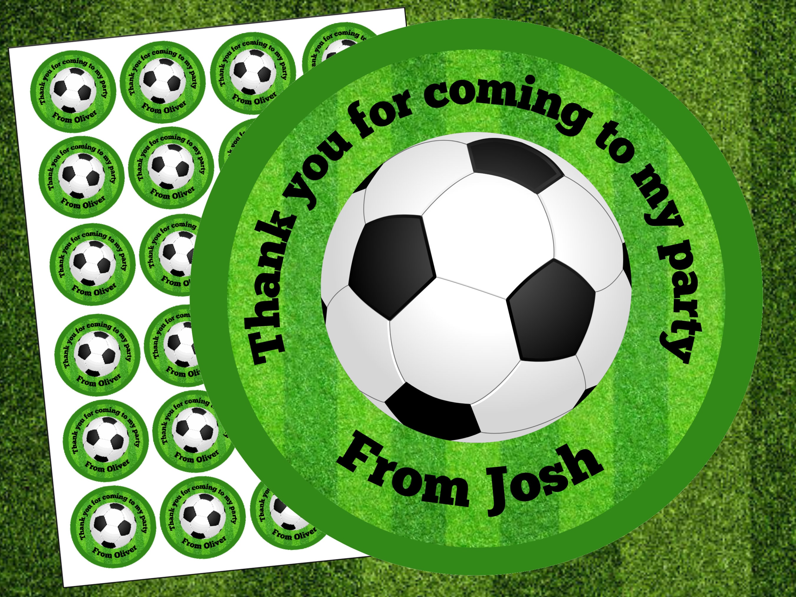 Personalised 4cm Football Round Stickers – Thank You Party Bag Labels For Kids