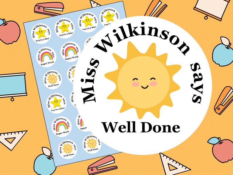 Personalised Teacher Stickers, teacher reward stickers, primary teachers Well done