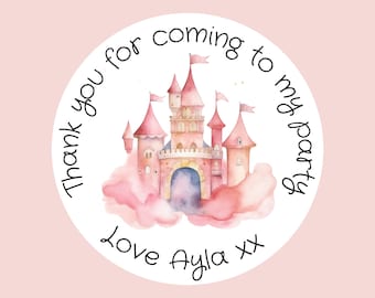 Pegatinas de Castillo de Princesas, etiquetas personalizadas para nombres, bolsas de regalo, conos de dulces y cumpleaños infantiles.