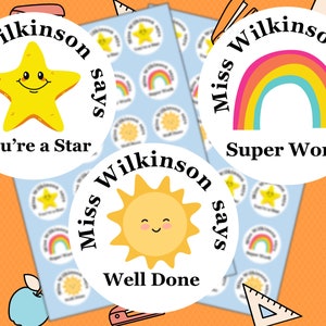 Personalised Teacher Stickers, teacher reward stickers, primary teachers