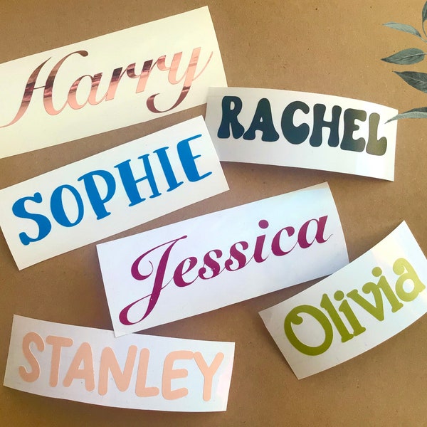 Personalised vinyl name Labels for names, birthdays, weddings, water bottles, notebooks, glasses, school children and more