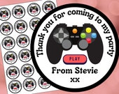 Personalized Gaming Stickers - 'Game On' Birthday Party Thank You Favors, Sweet Cone Decals, Blue Theme, Customizable