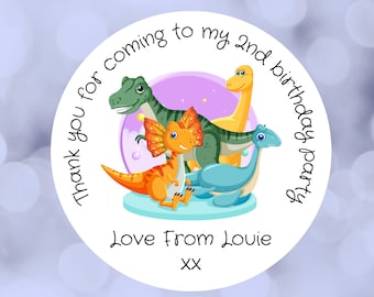 Personalised dinosaur party bag stickers, party, thank you stickers