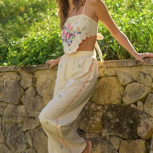 Sail Chevron Linen Mix Crop Top And Pants Set