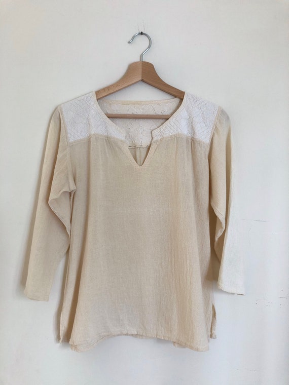 70’s Natural Linen Peasant Shirt - Gem
