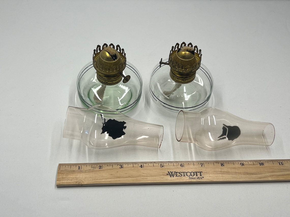 Pair of and Martha Washington Uranium Glass Oil Lamps Etsy