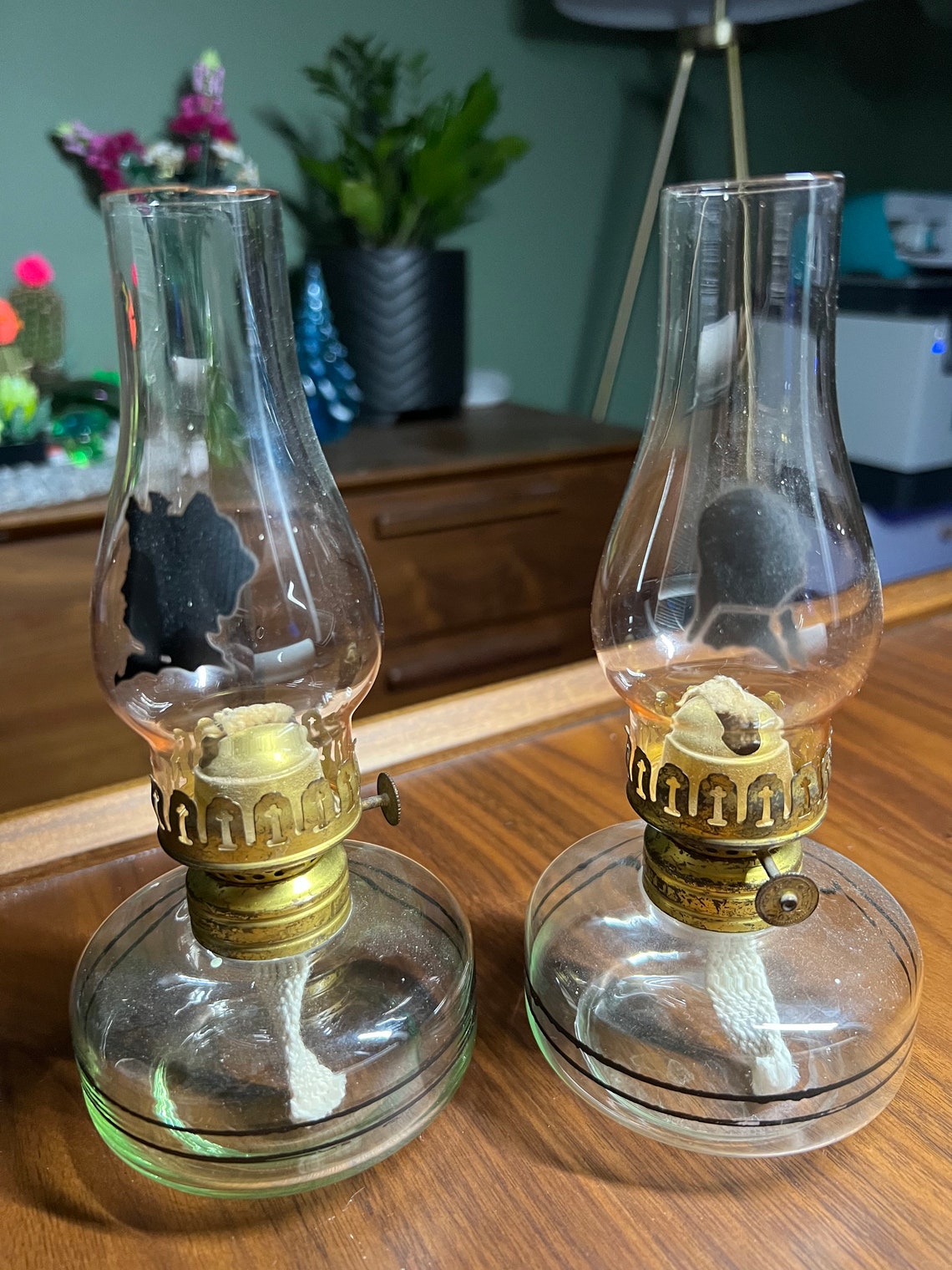 Pair of and Martha Washington Uranium Glass Oil Lamps Etsy