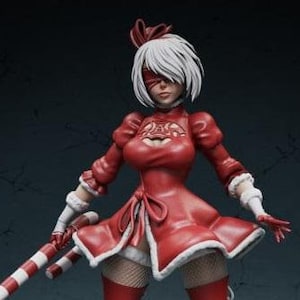 2B Nier Automata 3D Resin Figure Christmas Themed, 12K Quality, Painted and Unpainted Options With Red Dress