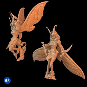 Moth Girl Landing and Moth Girl Attack Miniature For Dnd Games and Tabletop Gaming